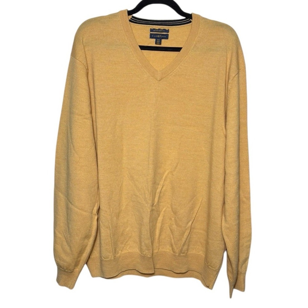 Club Room Estate Merino Wool Men's V-Neck Sweater Yellow Size XXL Preppy